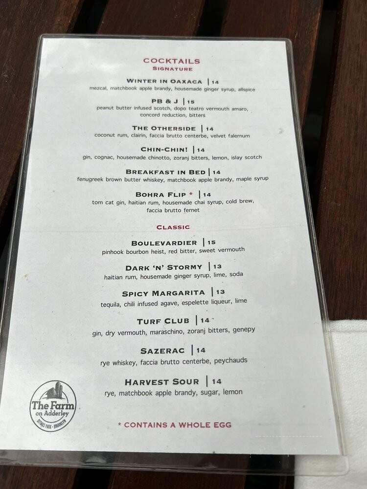 Farm On Adderley - Brooklyn, NY menu_pic
