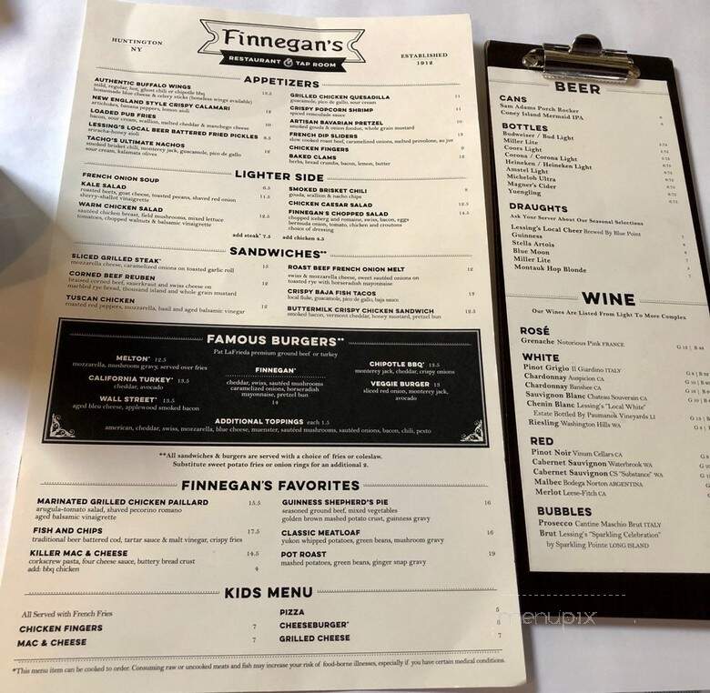Finnegans Restaurant - Huntington, NY menu_pic