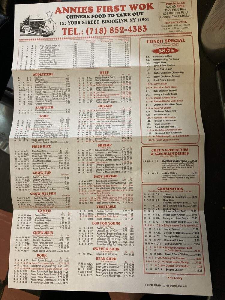 First Wok Restaurant - Brooklyn, NY menu_pic