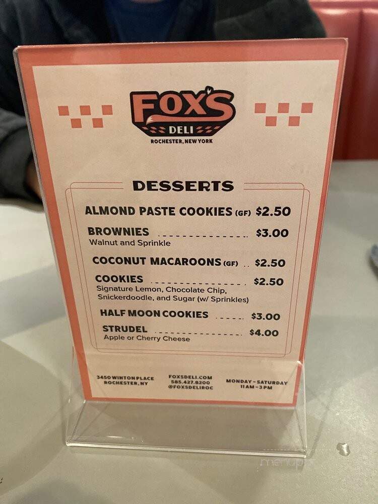 Fox's Gourmet Delicatessen - Rochester, NY menu_pic