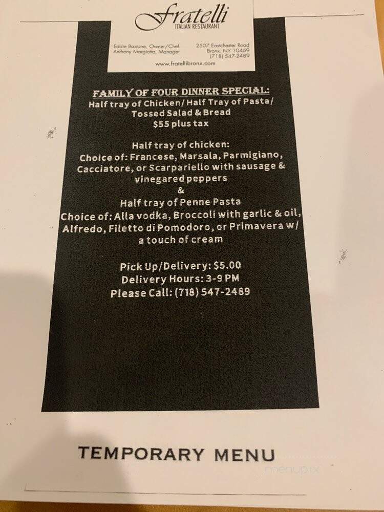 Fratelli's Restaurant - Bronx, NY menu_pic