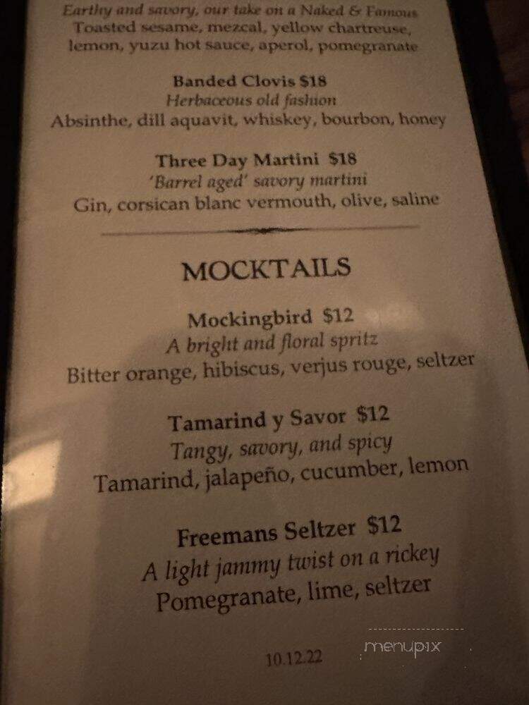 Freemans - New York, NY menu_pic