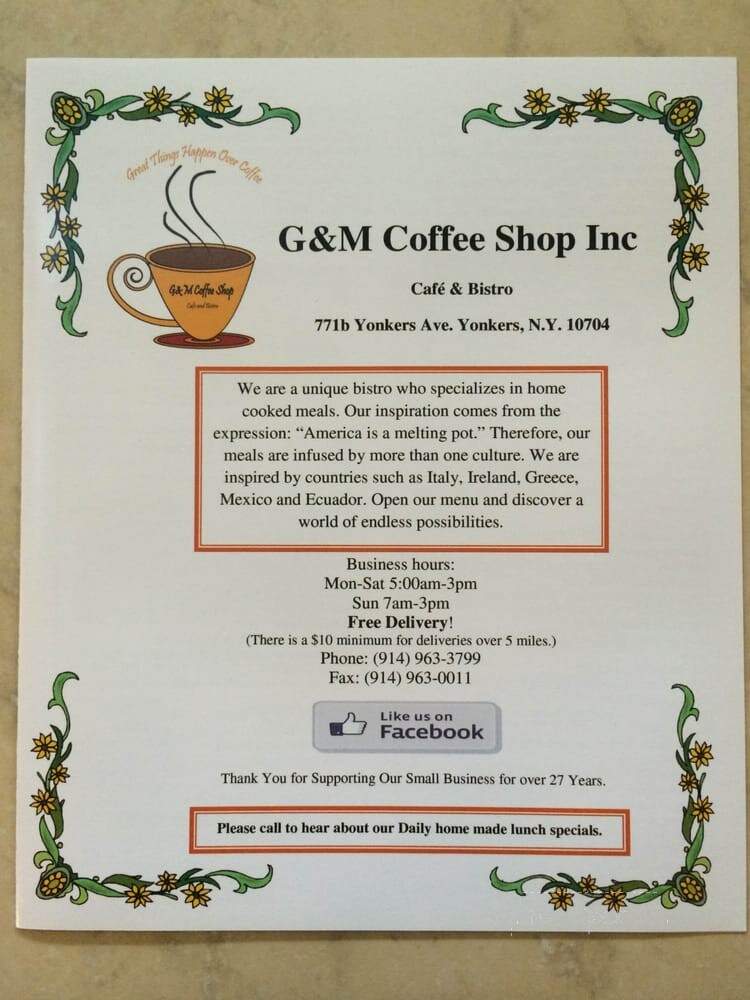 G & M Coffee Shop - Yonkers, NY menu_pic