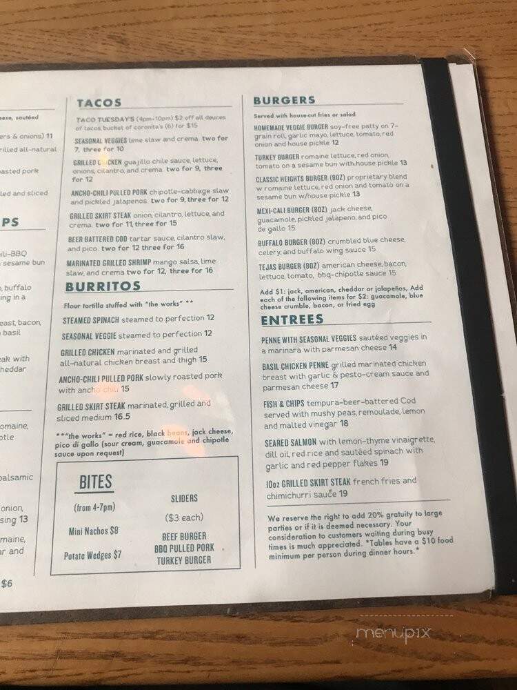 Heights Bar & Grill - New York, NY menu_pic