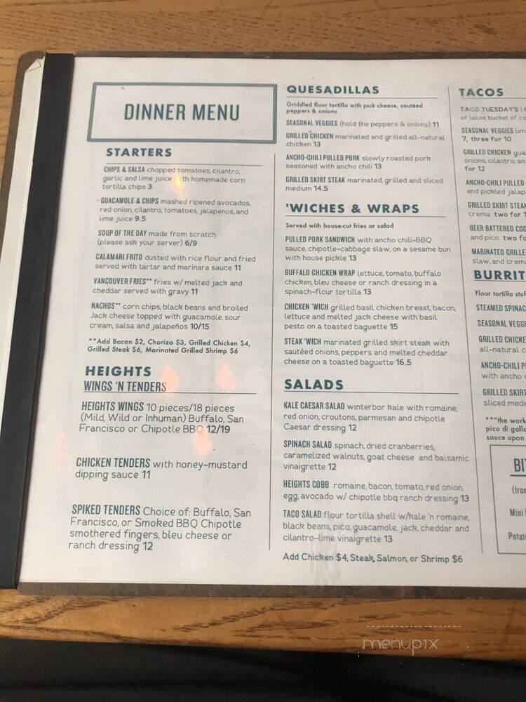 Heights Bar & Grill - New York, NY menu_pic