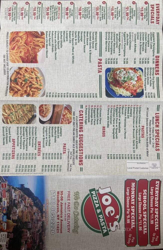 Joe's Pasta & Pizza Restaurant - Woodhaven, NY menu_pic