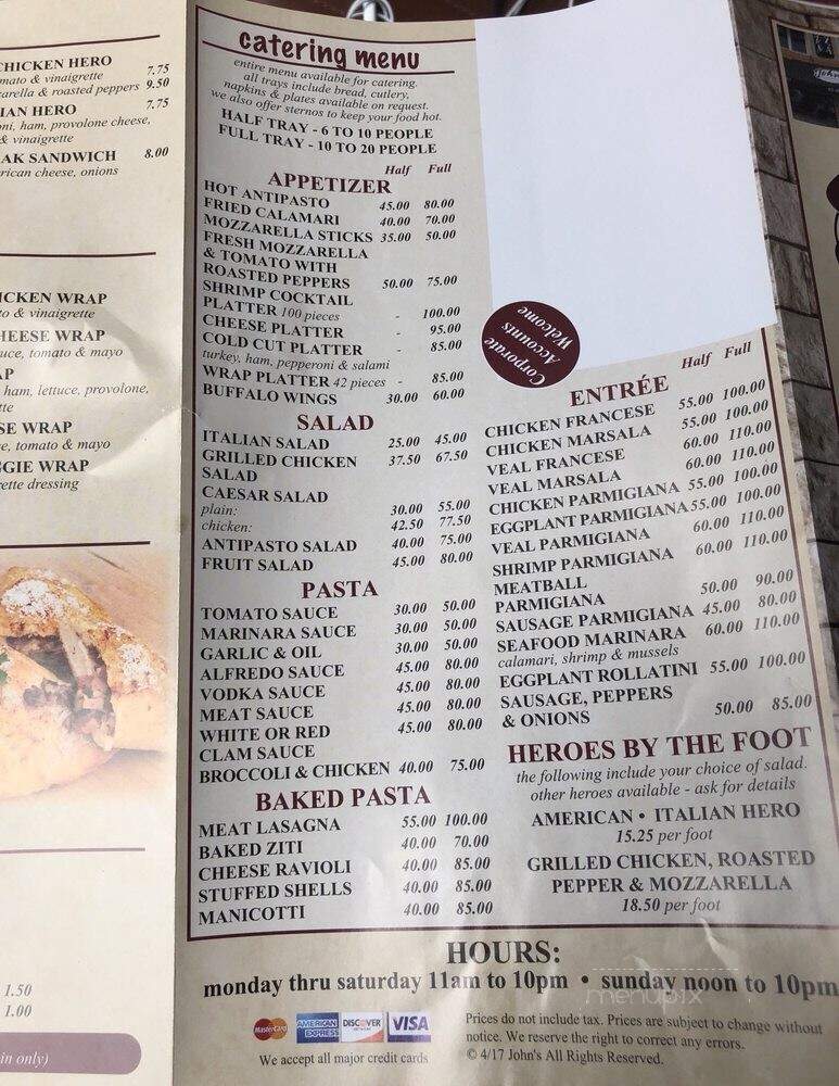 John's Pizzeria - Jamaica, NY menu_pic