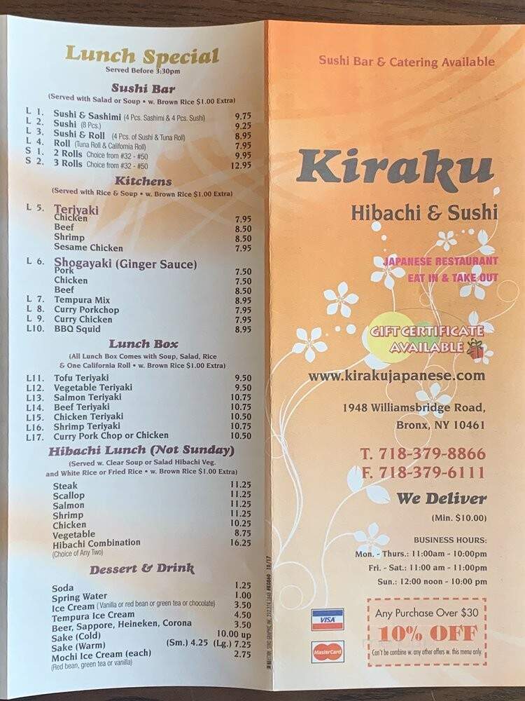 Kiraku Japanese Restaurant - Bronx, NY menu_pic