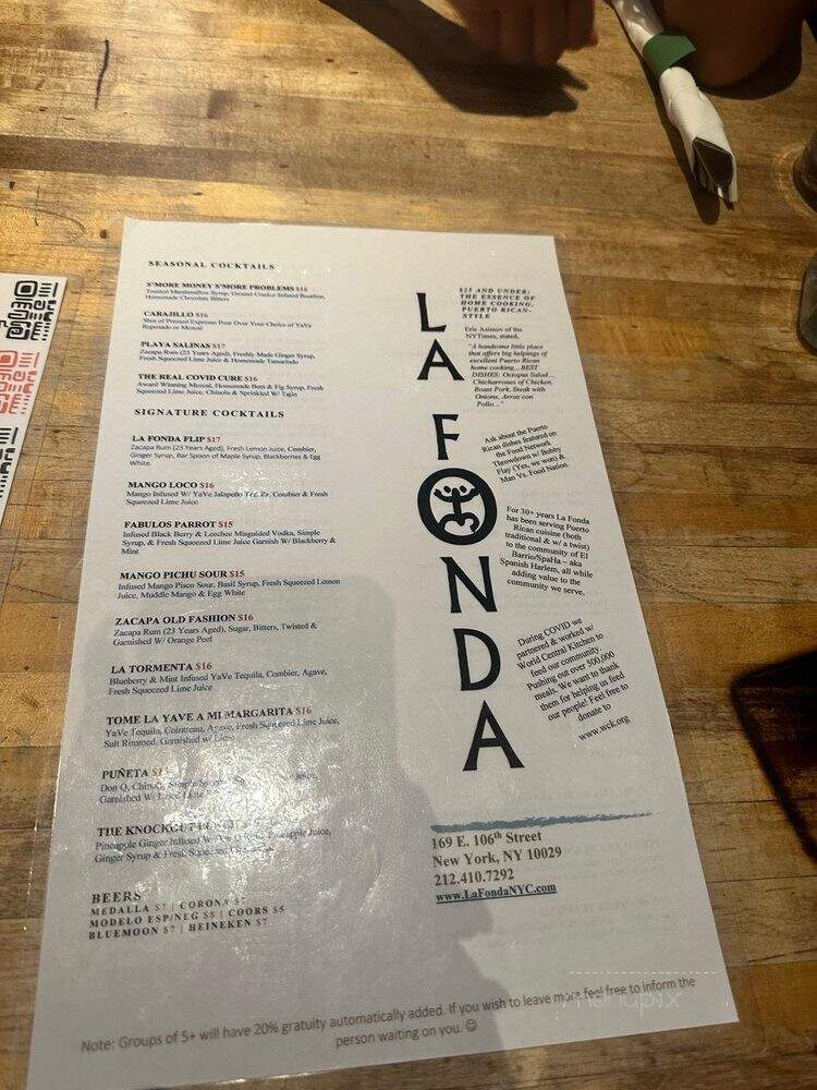 La Fonda Boricua - New York, NY menu_pic