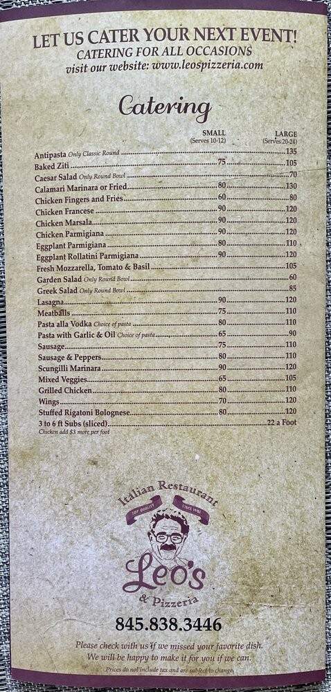 Leo's Restaurant & Pizzeria - Wappingers Falls, NY menu_pic