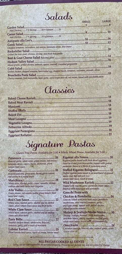 Leo's Restaurant & Pizzeria - Wappingers Falls, NY menu_pic