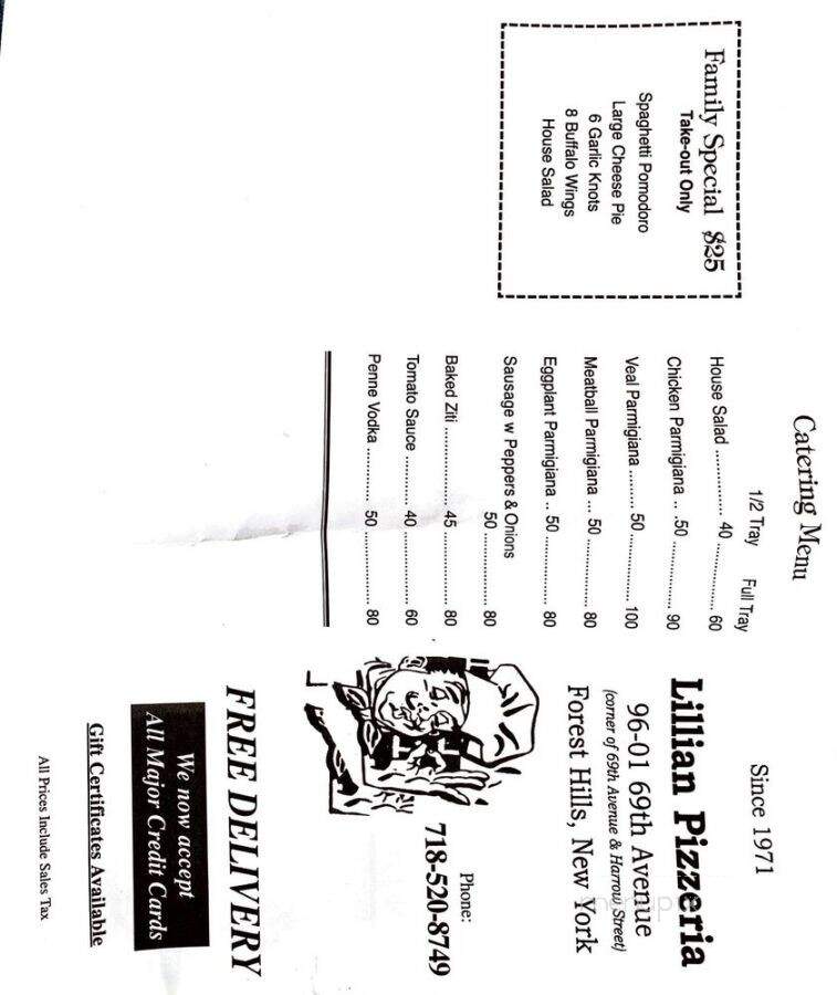 Lillian Pizzeria - Flushing, NY menu_pic