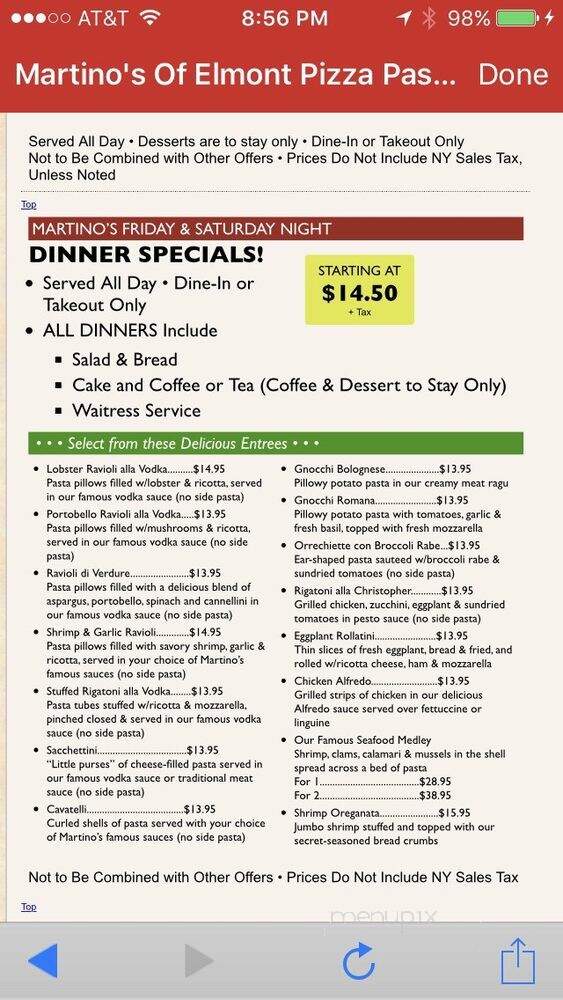Martino's Pizza - Elmont, NY menu_pic