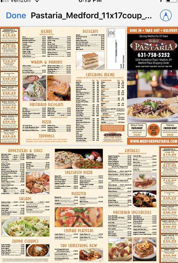 Medford Pastaria - Medford, NY menu_pic