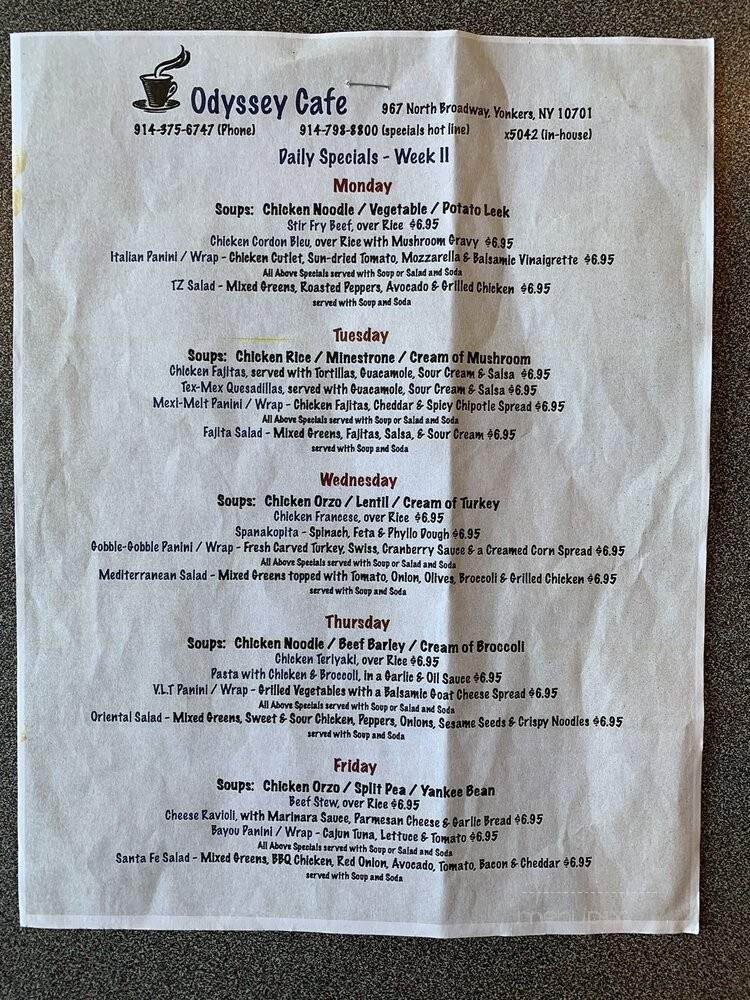Odyssey Cafe - Yonkers, NY menu_pic