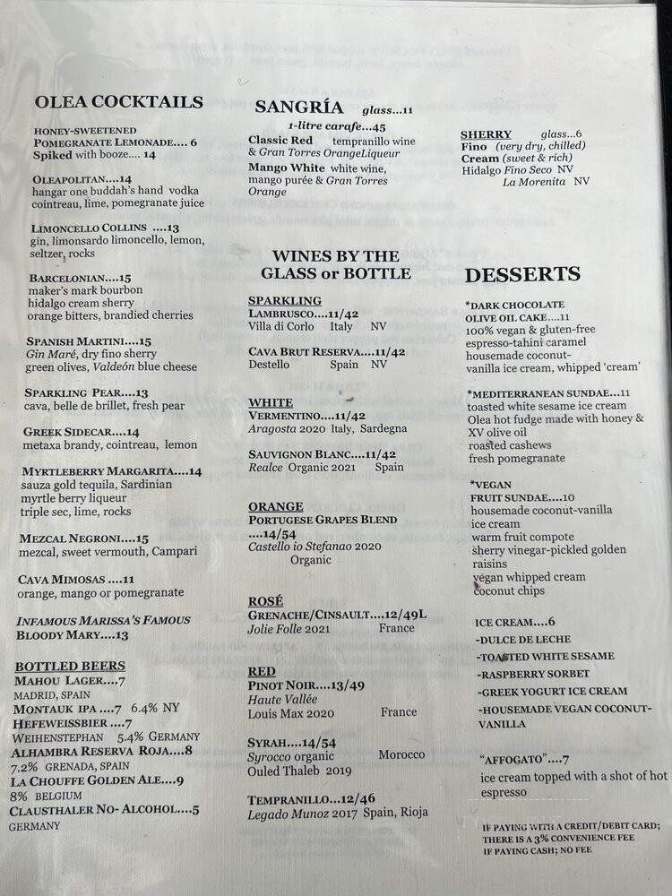 Olea Restaurant - Brooklyn, NY menu_pic