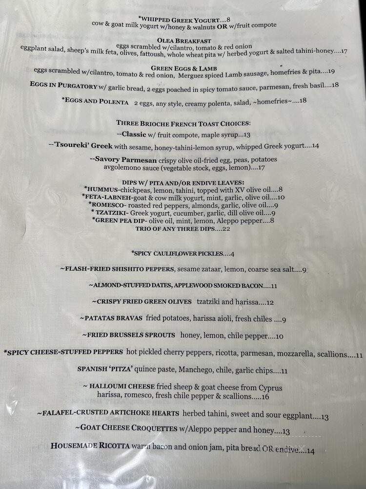 Olea Restaurant - Brooklyn, NY menu_pic