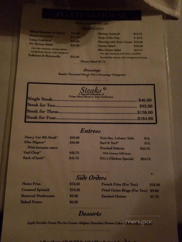 P G Steakhouse - Huntington, NY menu_pic
