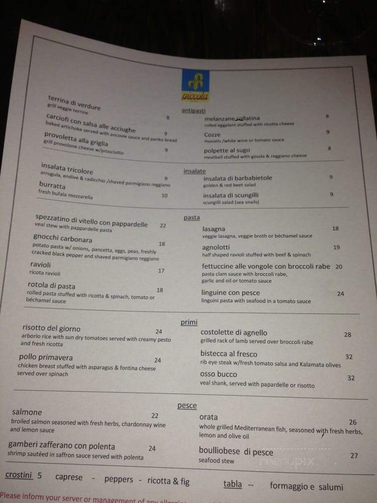 Piccola Trattoria Restaurant - Dobbs Ferry, NY menu_pic