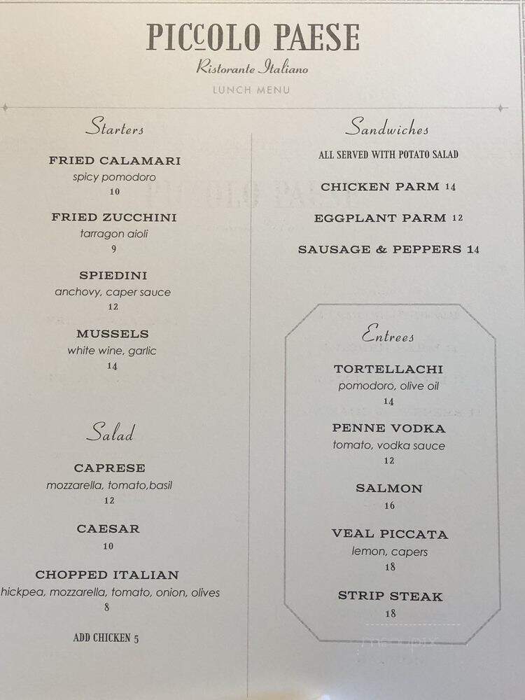 Piccolo Paese - Liberty, NY menu_pic