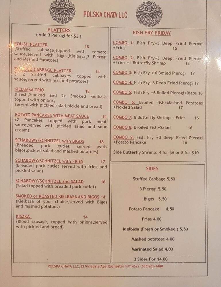 Polska Chata - Rochester, NY menu_pic