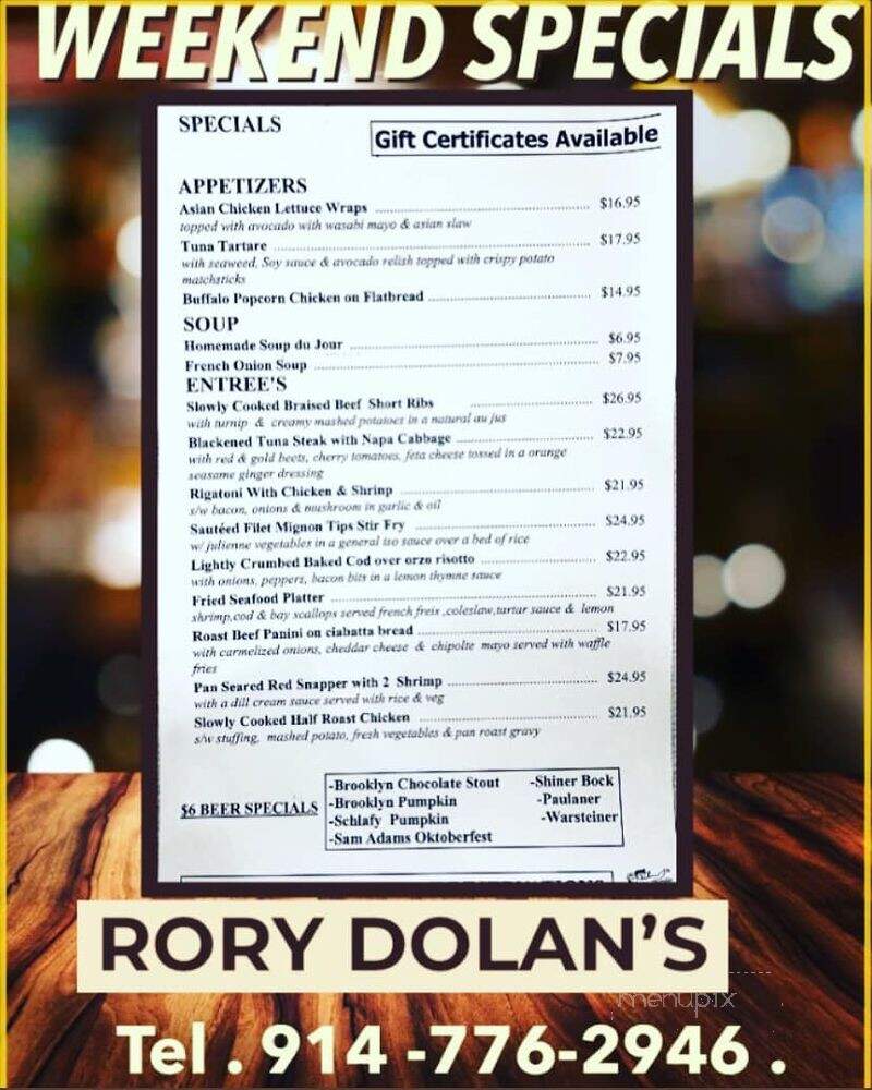 Rory Dolan's Restaurant - Yonkers, NY menu_pic