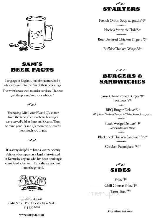 Sam's Restaurant - Port Chester, NY menu_pic