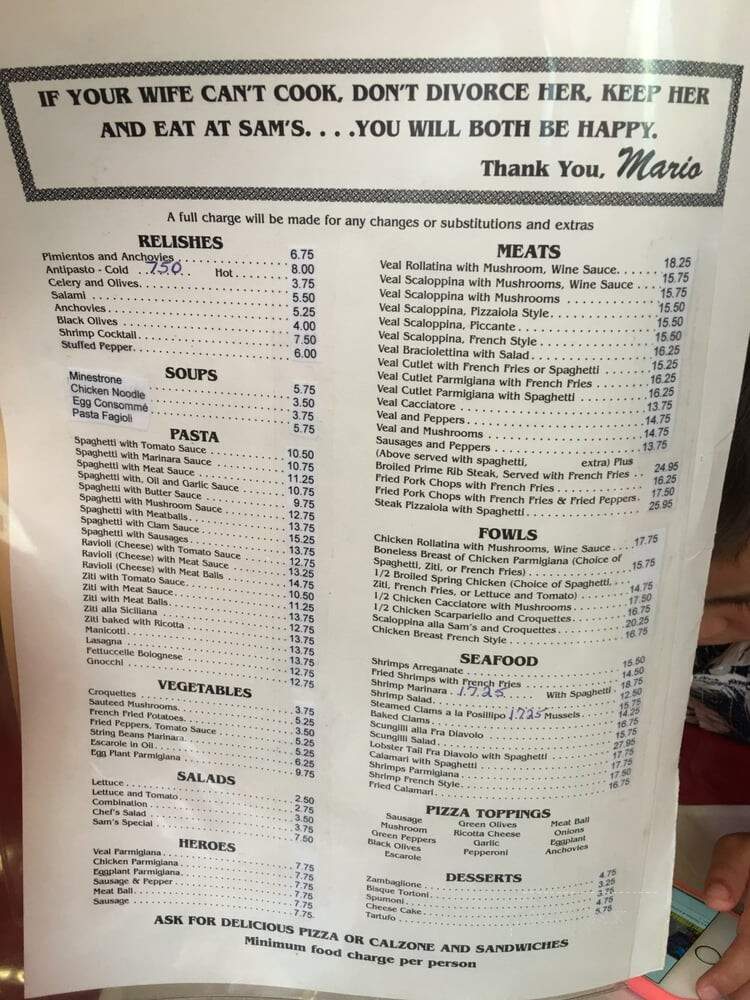 Sam's Restaurant - Brooklyn, NY menu_pic