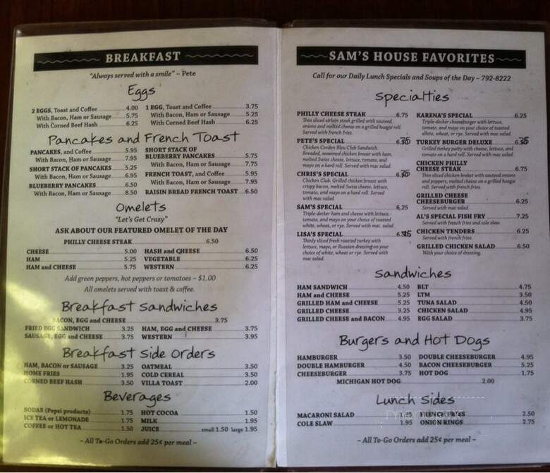 Sam's Restaurant - Glens Falls, NY menu_pic