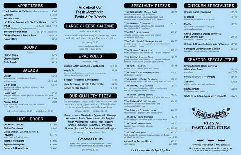 Sausages Pizza & Pastabilities - Montauk, NY menu_pic