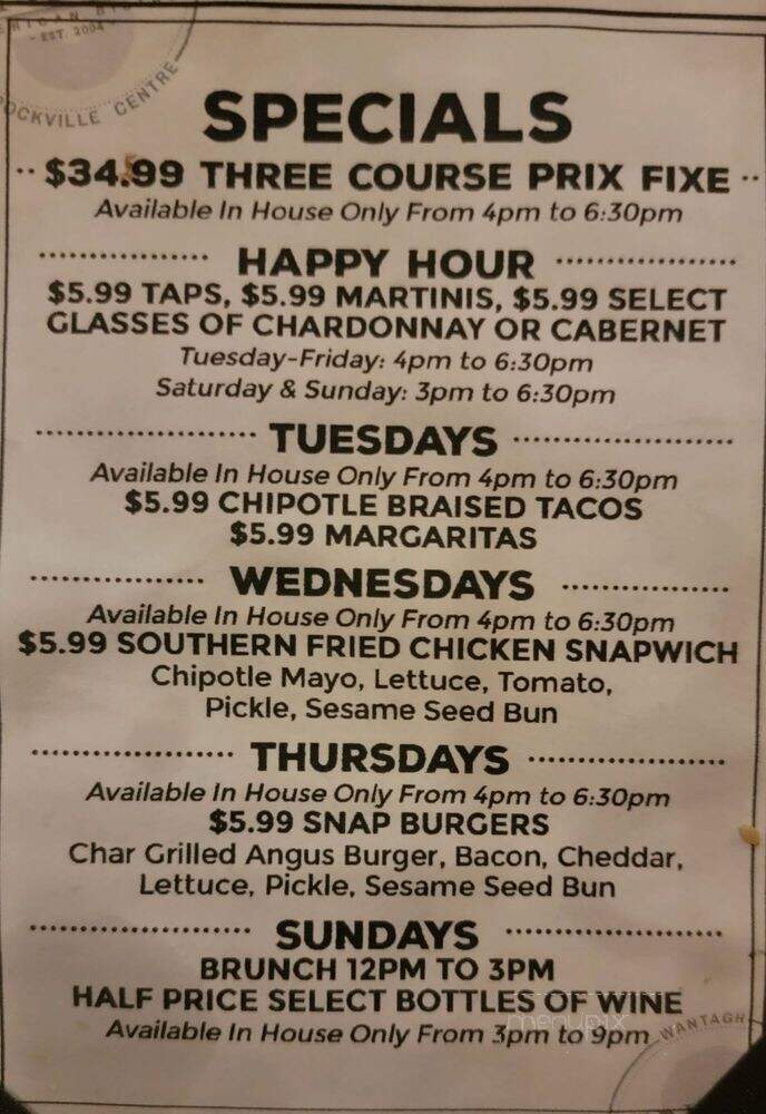 Snaps - Wantagh, NY menu_pic