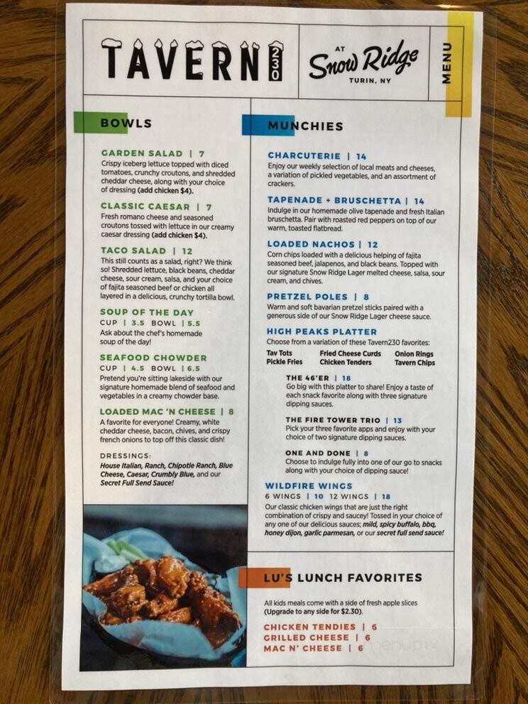 Snow Ridge Candlelight Restaurant - Turin, NY menu_pic