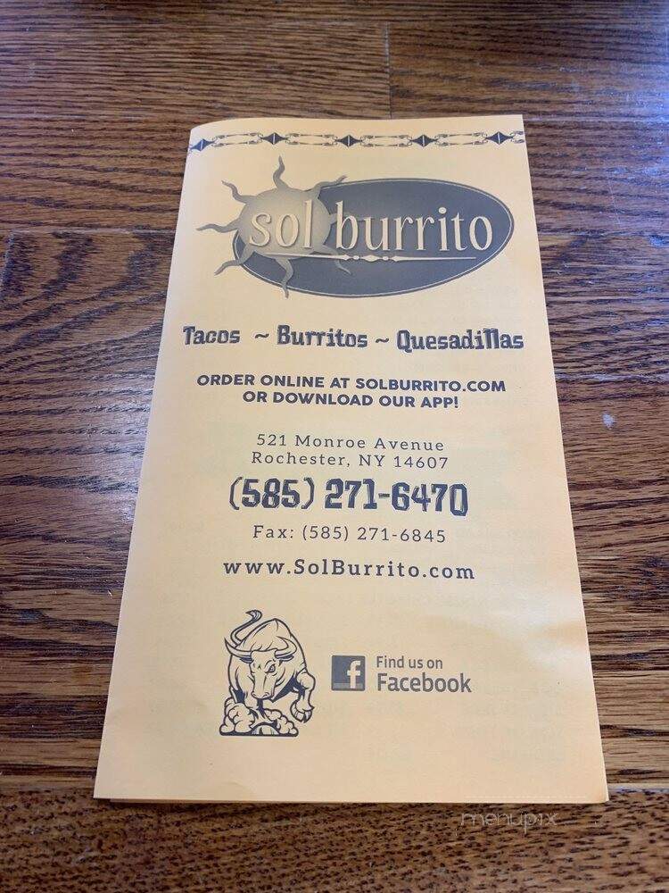 Sol Burrito - Rochester, NY menu_pic