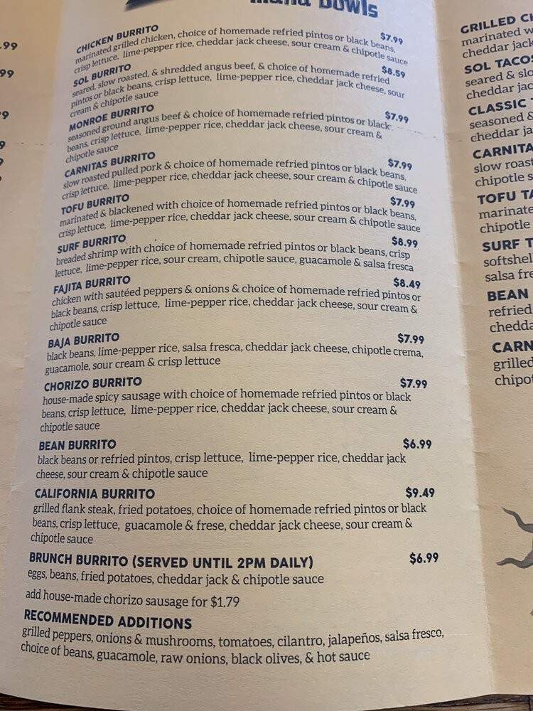 Sol Burrito - Rochester, NY menu_pic