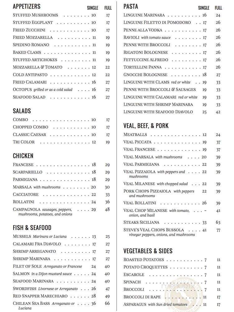 Steve's Piccola Bussola Restaurant - Westbury, NY menu_pic