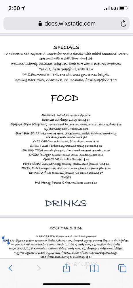 Surf Bar - Brooklyn, NY menu_pic