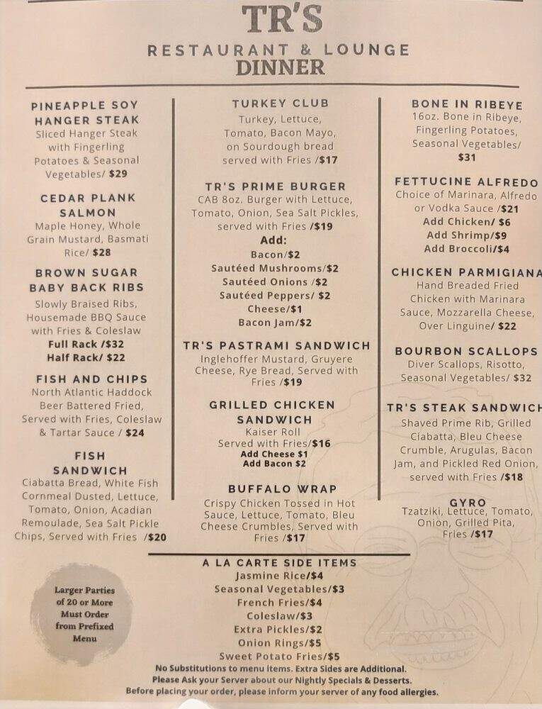 T R's Restaurant - Lake George, NY menu_pic