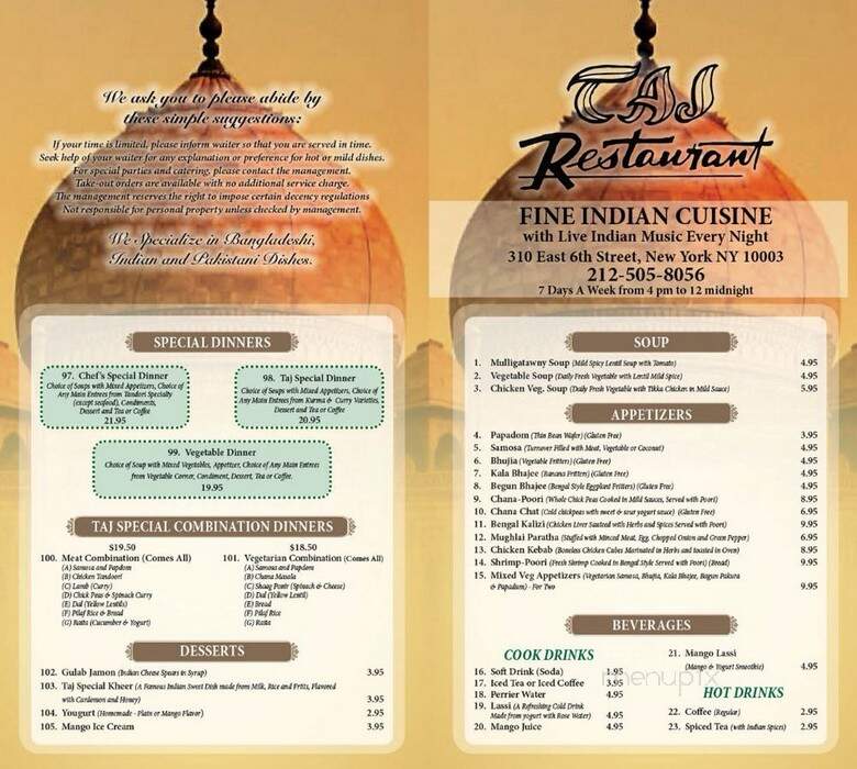 Taj Restaurant - New York, NY menu_pic