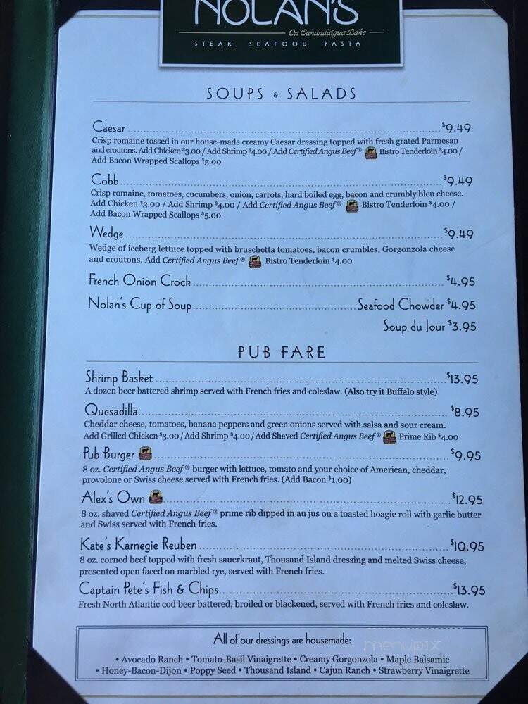 Thendara Inn & Restaurant - Canandaigua, NY menu_pic