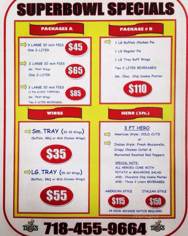 Tony's Pizzeria - Brooklyn, NY menu_pic