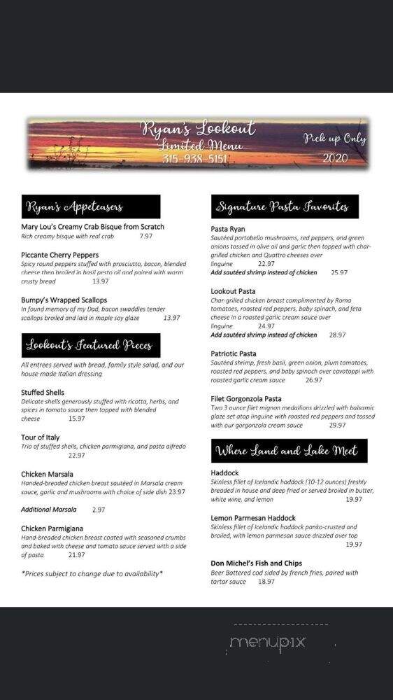 Verrilli's Lake View Restaurant - Henderson, NY menu_pic