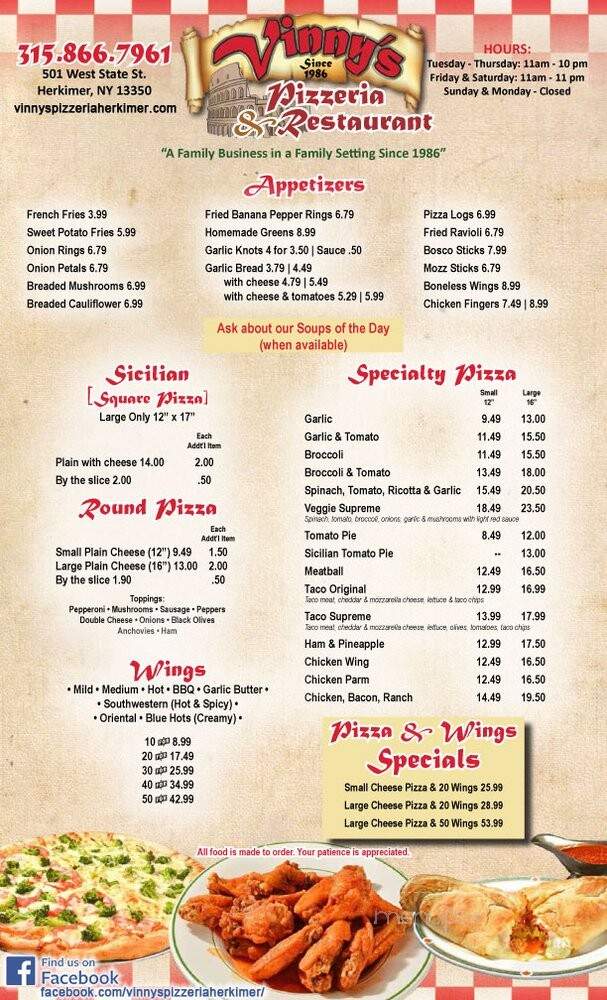 Vinny's Pizzeria - Herkimer, NY menu_pic