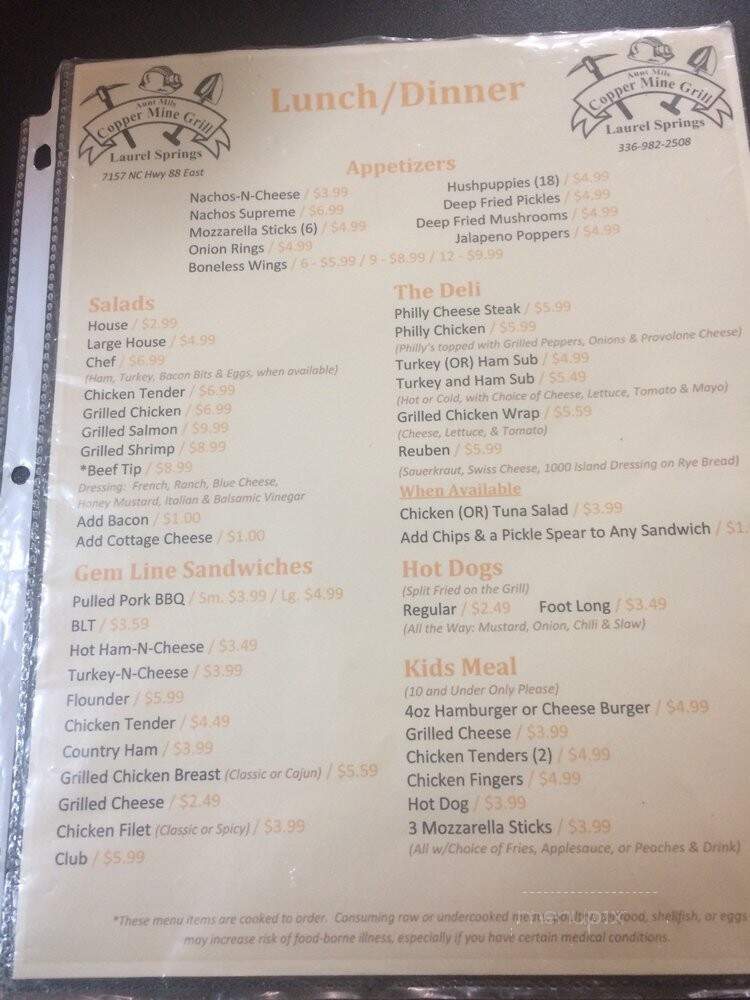 Stop & Shop Cafe - Laurel Springs, NC menu_pic