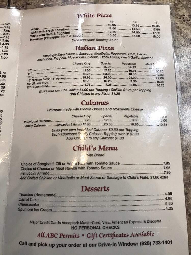 Italian Pizza & Pasta Restaurant - Newland, NC