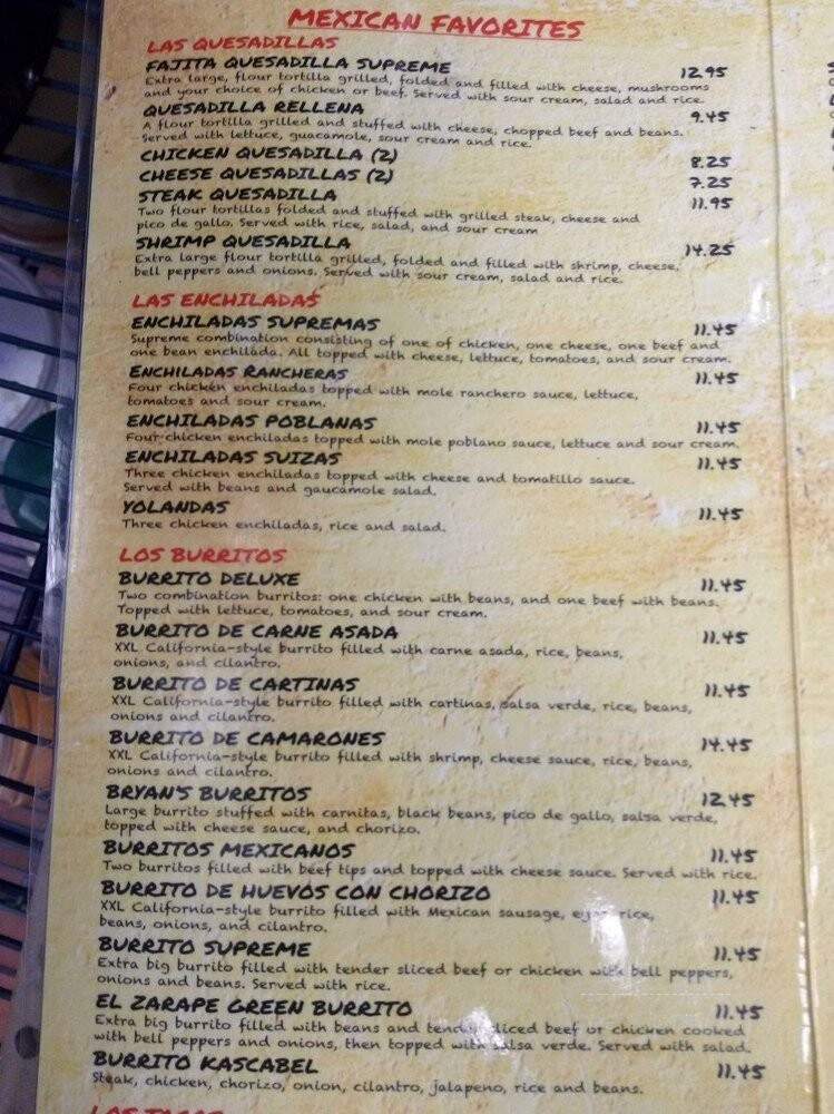 El Zarape Mexican Restaurant - Washington, NC menu_pic