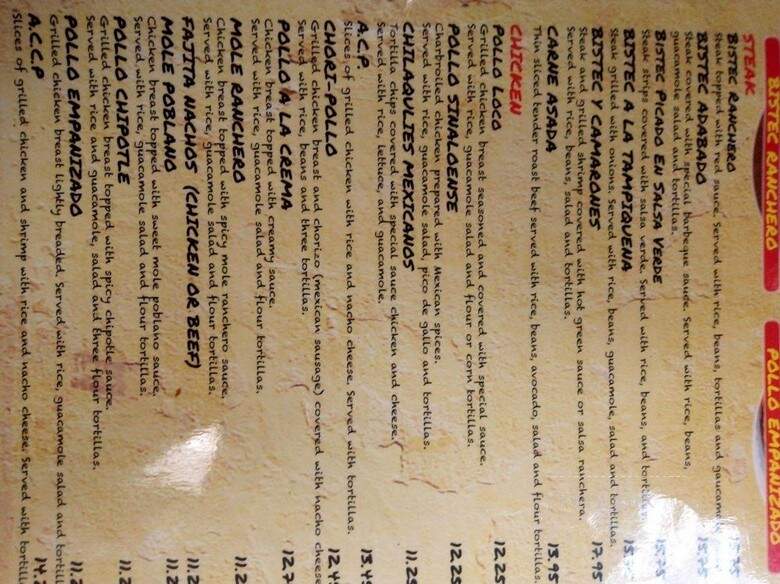 El Zarape Mexican Restaurant - Washington, NC menu_pic