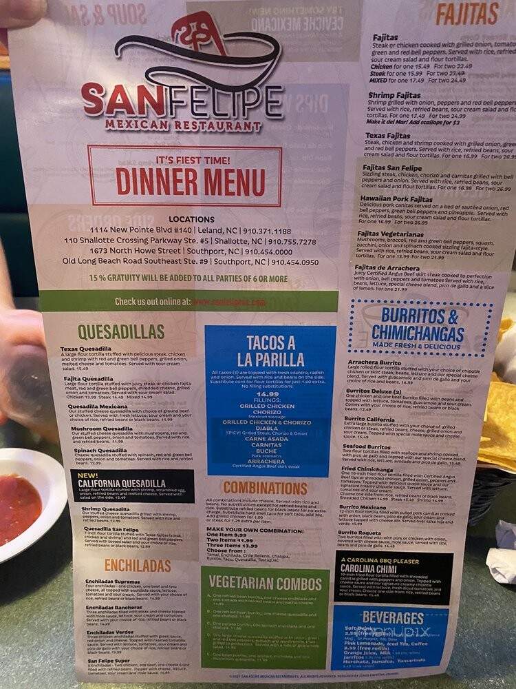 San Felipe - Southport, NC menu_pic