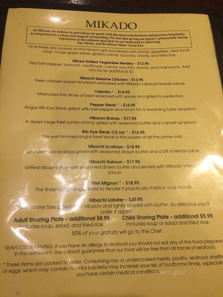 Mikado Japanese Steakhouse - Asheville, NC menu_pic
