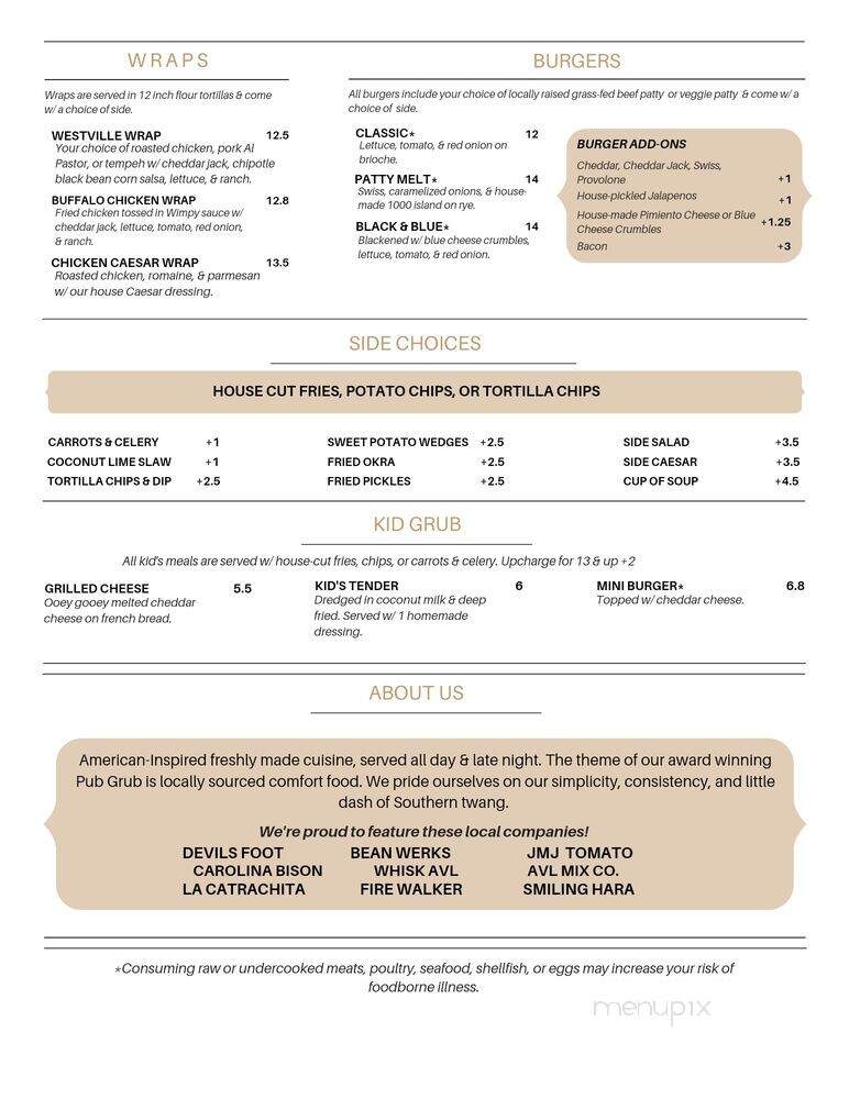 Westville Pub - Asheville, NC menu_pic