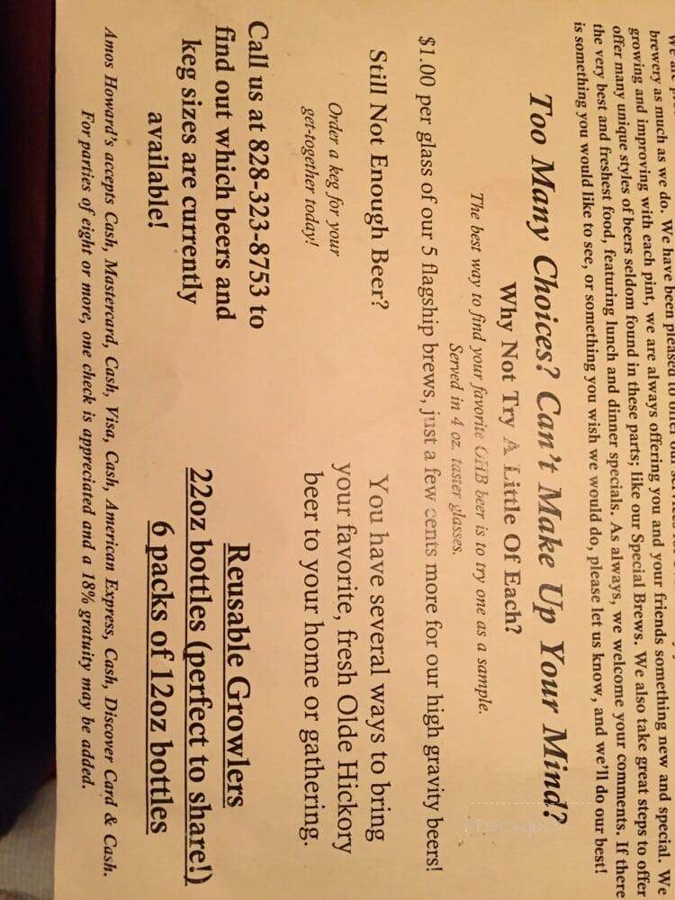 Amos Howard's Restaurant - Hickory, NC menu_pic